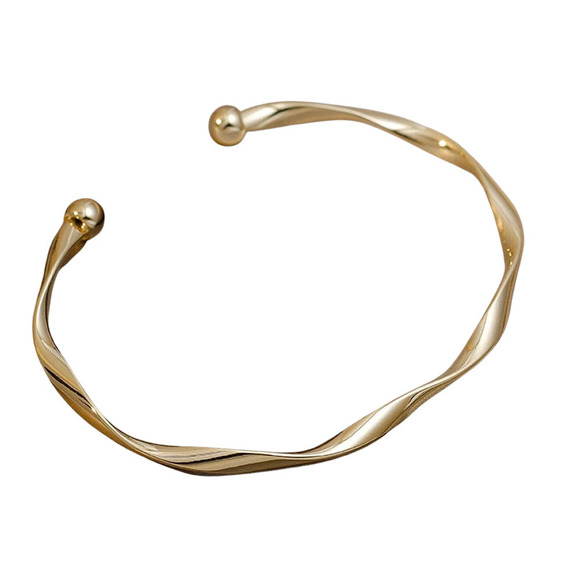 Gold Twist Bracelet Gold Bangle Bracelet Twisted Bracelet Wave Pattern Bracelet - Picture 9 of 10